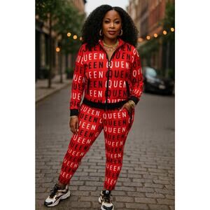 Sassy Jones Urban Luxury Queen Jogger Set RedBlackWhite SzL Art To WearStatement